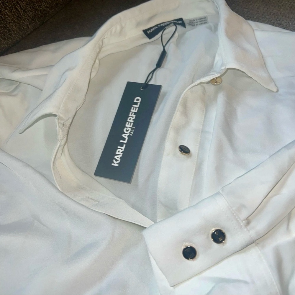 Karl Lagerfeld White Button-Front Blouson Shirt - Picture 3 of 4